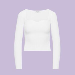 Aritzia Babaton Knit White Ribbed Sweetheart-Neck Long Sleeve